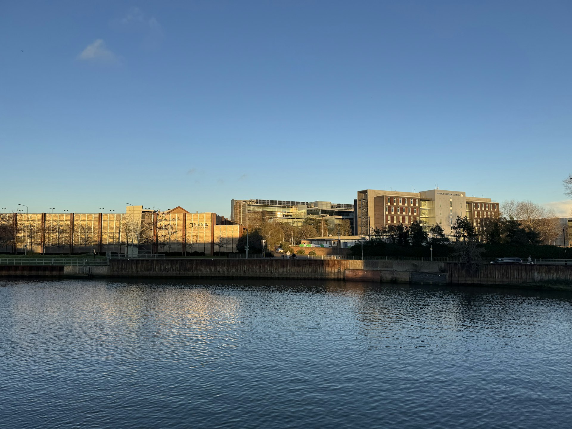 A view of the council buildings from the River Orwell in Ipswich